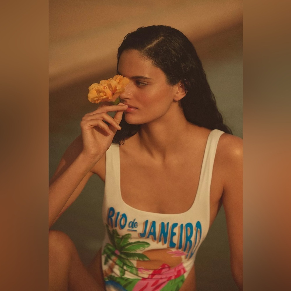 Farm Rio White Carioca Posters One-Piece Swimsuit / Bathing suit / Swim - Picture 3 of 6